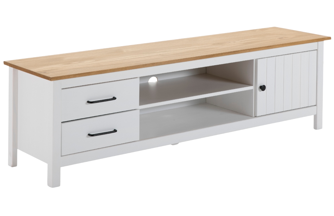 Bílý borovicový TV stolek Marckeric Miranda 158 x 40 cm
