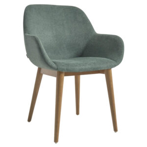 Zelená čalouněná jídelní židle Kave Home Konna s tmavou podnoží