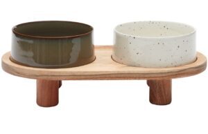 Kave Home Bílo hnědý set dvou keramických misek pro psy Dumbi se stojanem