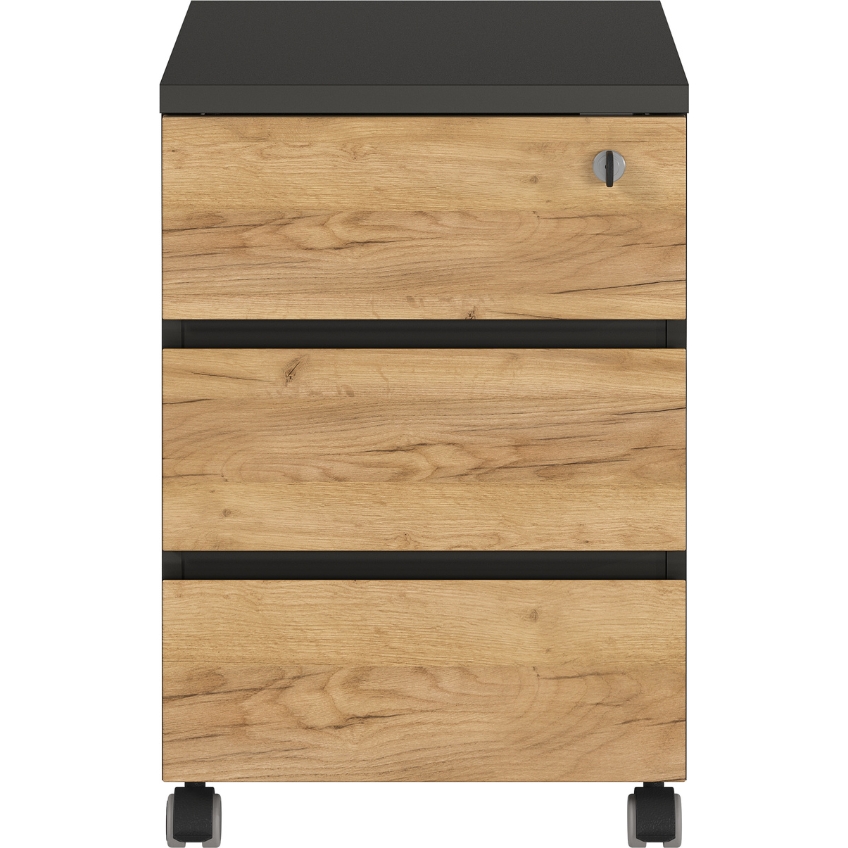 Germania Tmavě šedý pojízdný kontejner Lissabon 41 x 50 cm s dubovým dekorem