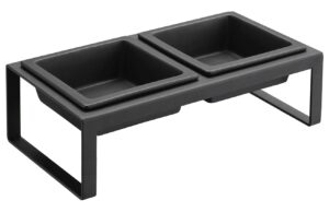 Set dvou černých keramických misek pro psy Yamazaki Tower se stojanem
