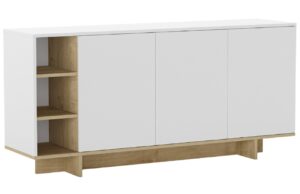 Marckeric Bílá lakovaná komoda Cequoia 170 x 40 cm s dubovým dekorem