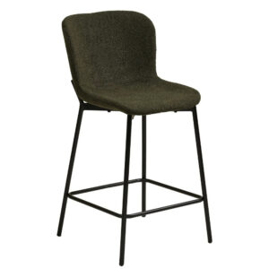 Nordic Living Zelená bouclé barová židle Maceda 65 cm